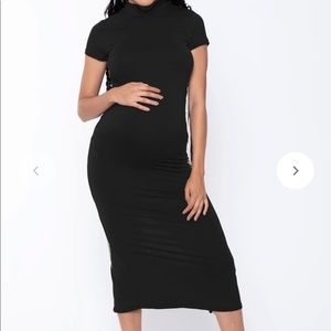 BUMP BIDDY | Maternity Tassie mock neck midi Dress - Black | Size S